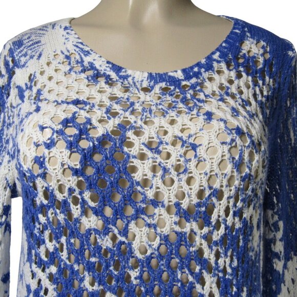 CHICOS Zenergy Open Knit Beach Coastal Grandma Floral Sweater Pullover Top 1 M - Picture 2 of 10